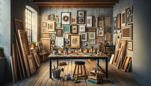 The background showcases a beautifully arranged gallery wall, demonstrating the potential of these DIY techniques in a home setting, encapsulating the spirit of transforming personal spaces into art galleries with individuality and craftsmanship.