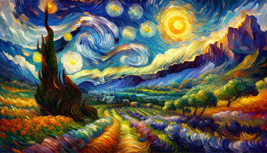 This digital art captures the essence of Van Gogh's style, inviting viewers to immerse themselves in the vivid colors and dynamic forms, almost as though they could reach out and feel the brushstrokes with their touch.